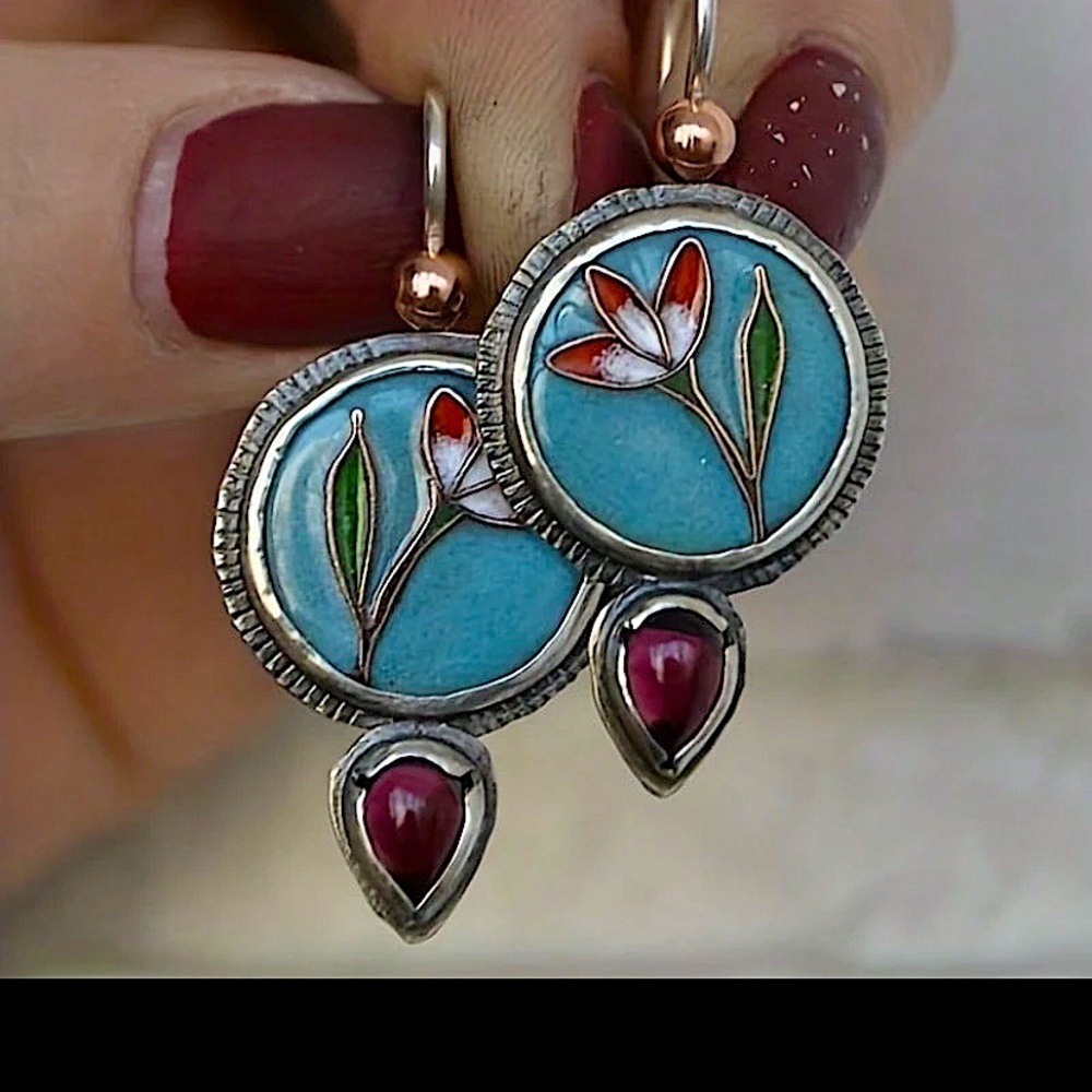 Handmade Vintage Engraved Lotus Flower Boho Earrings